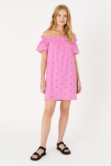 Accessorize Schiffli Pink Organic Cotton Bardot Dress