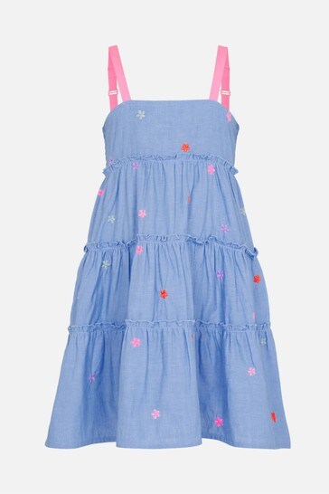 Angels by Accessorize Blue Floral Embroidered Chambray Dress
