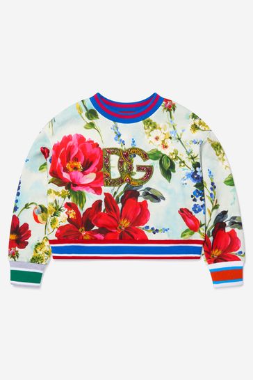 Girls Cotton Floral Print Logo Sweatshirt