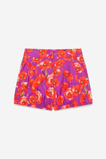 Girls Cotton Poppy Print Shorts in Red