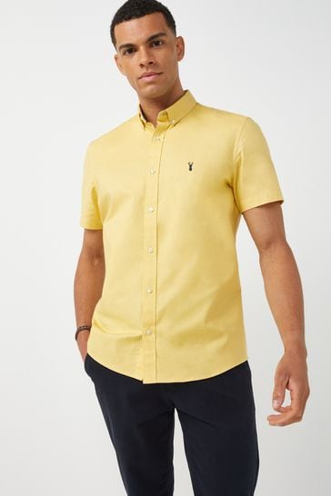 Yellow Regular Fit Short Sleeve Stretch Oxford Shirt