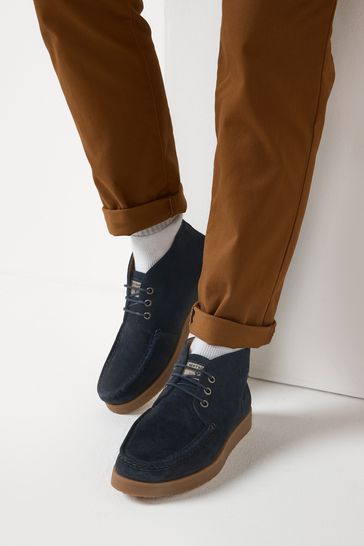 Navy Blue Suede Lace-Up Ankle Boots