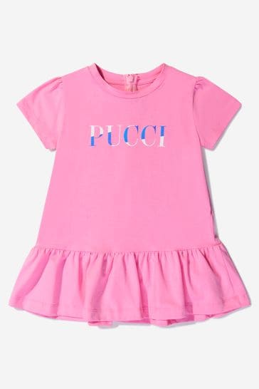 Baby Girls Cotton Logo Dress in Pink
