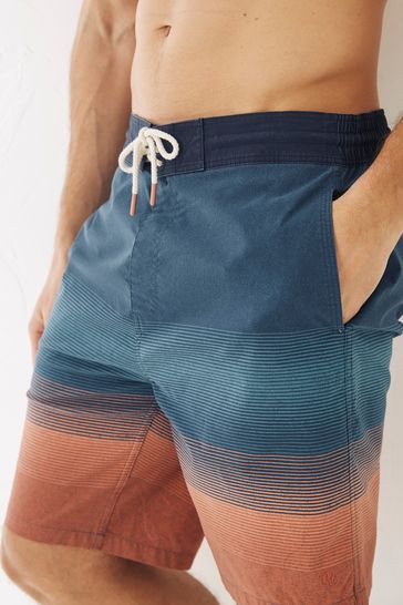FatFace Mens Blue Camber Ombre Stripe Swim Shorts