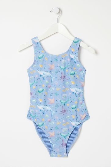FatFace Girls Blue Under The Sea Swimsuit