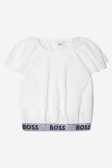 Girls Short Sleeve Branded Band T-Shirt in White