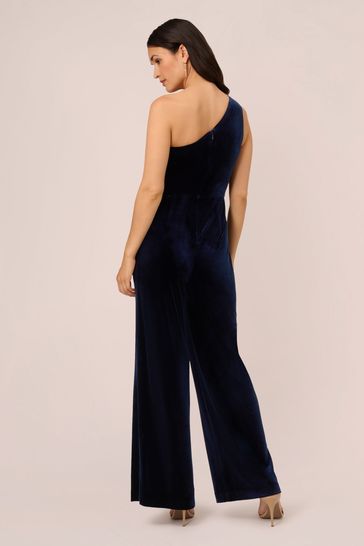 Buy Adrianna Papell Blue One Shoulder Velvet Jumpsuit from Next
