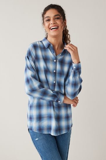 Blue checkered shirt online womens