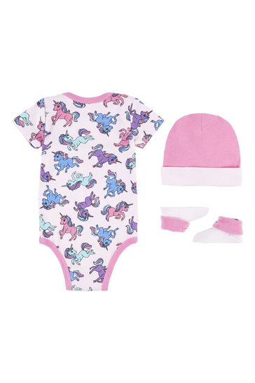 Buy Converse Pink Unicorn Baby Hat Bib And Bootie Gift Set from Next Ireland