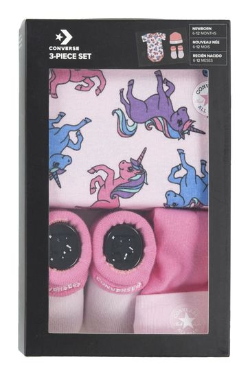 Buy Converse Pink Unicorn Baby Hat Bib And Bootie Gift Set from Next Ireland