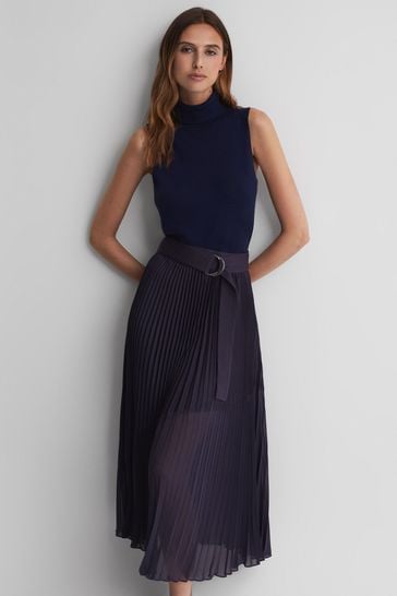 Reiss Grape Anya Pleated Midi Skirt