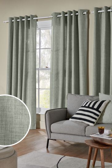 Sage Green Next Textured Eyelet Lined Curtains