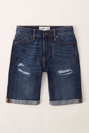Abercrombie & Fitch Dark Blue Distressed Denim Shorts