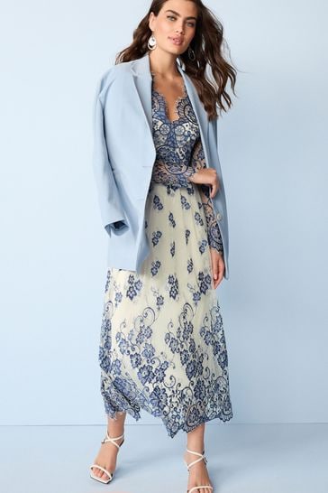 Blue and cream lace dress outlet