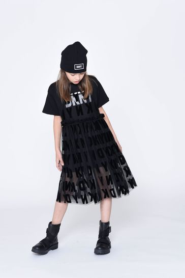 DKNY Black with All Over Logo 2 in 1 Dress