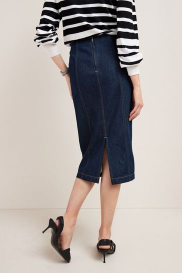 High end on sale denim pencil skirt