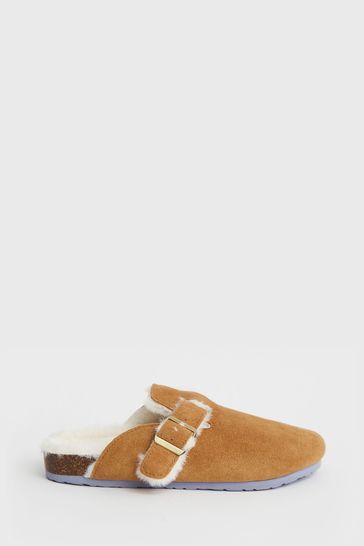 White Stuff Tan Brown Poppy Suede Footbed Slippers