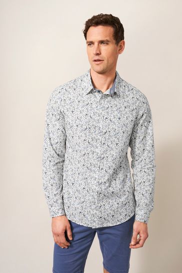 White Stuff Cream Slim Fit Peacock Printed Shirt