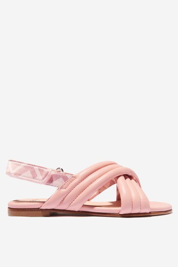 Girls Leather Logo Strap Sandals in Pink
