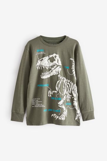 Khaki Green Dino Long Sleeve T-Shirt (3-16yrs)
