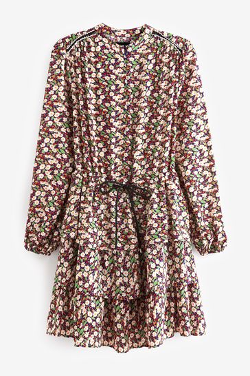 Buy Brown Floral Tie Waist Mini Dress from Next Luxembourg