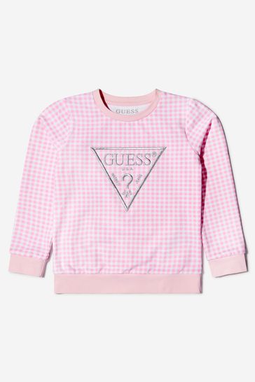 Girls Cotton Logo Sweatshirt in Pink