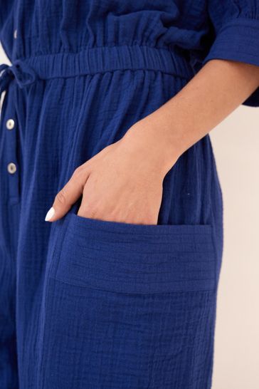 Navy cotton jumpsuit outlet
