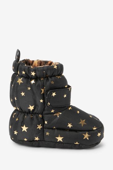 Black/Gold Star Thinsulate™ Warm Lined Baby Snow Boots (0-24mths)