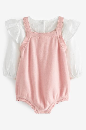 Pink Pink Cable Knitted Baby Romper Blouse and Tights Set 0mths 2yrs