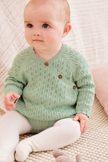 Sage Green Baby Jumper Set With Bottoms And Matching Tights 0mths 2yrs