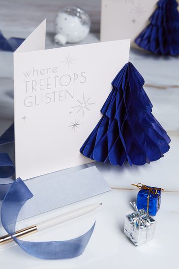 6 Pack Navy Blue 3D Tree Christmas Cards