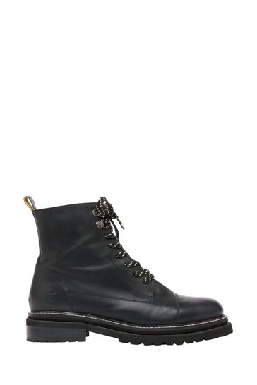 Joules Highbridge Black Lace Up Leather Boots