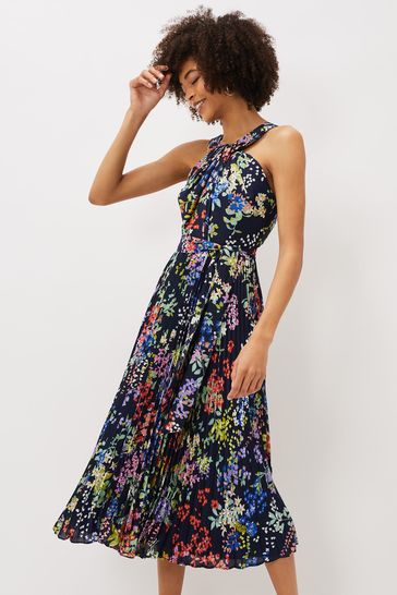 Phase Eight Blue Fenella Pleated Floral Dress