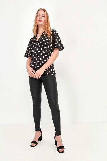 Buy M\u0026Co Black Polka Dot Satin Top from 