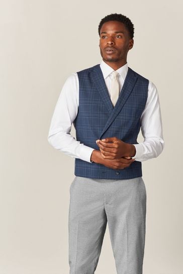 Grey check online double breasted waistcoat