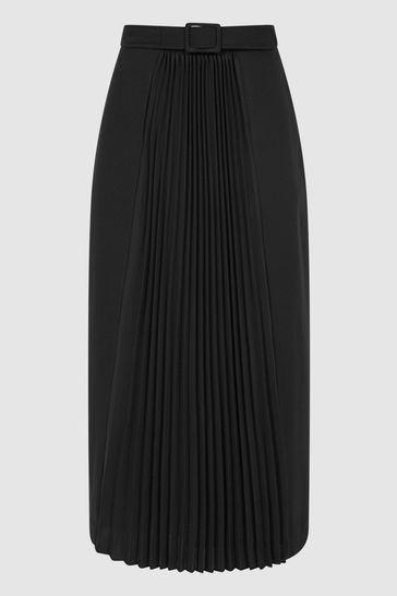 Buy Reiss Black Drew Contrast Pleat Midi Skirt from Next Luxembourg