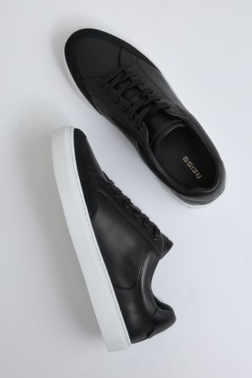 Reiss Black Ashley Leather Low Top Trainers