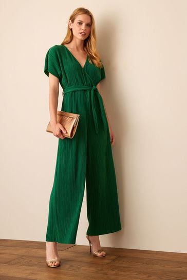 Green plisse jumpsuit hot sale