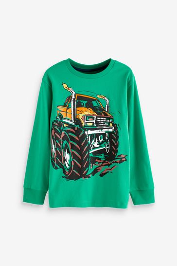 Green Monster Truck Long Sleeve Graphic T-Shirt (3-16yrs)