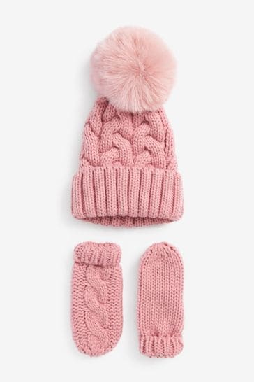 Vêtement bébé fille lot bonnet et gants moufles rose anti