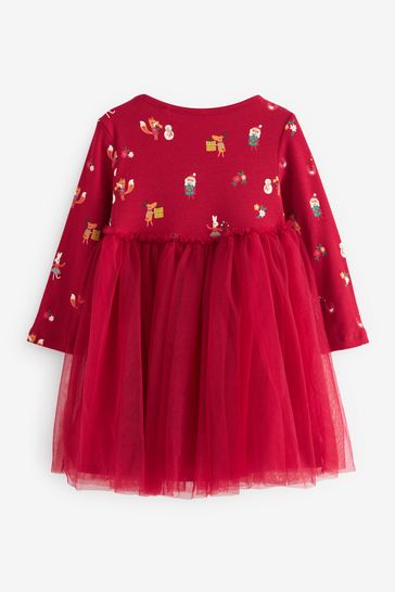 Buy Red Christmas Long Sleeve Printed Tutu Dress 3mths 7yrs from Next Luxembourg