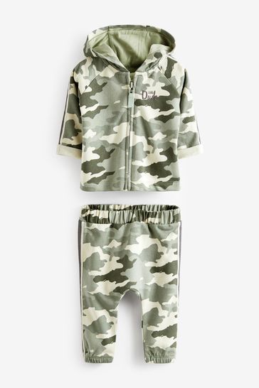 Green 2 Piece Camo Hoodie And Joggers Set