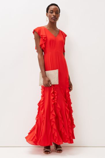 Buy Phase Eight Red Donatella Ruffle Maxi Dress from Next Australia