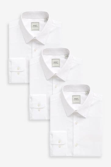White Regular Fit Cotton Shirts 3 Pack
