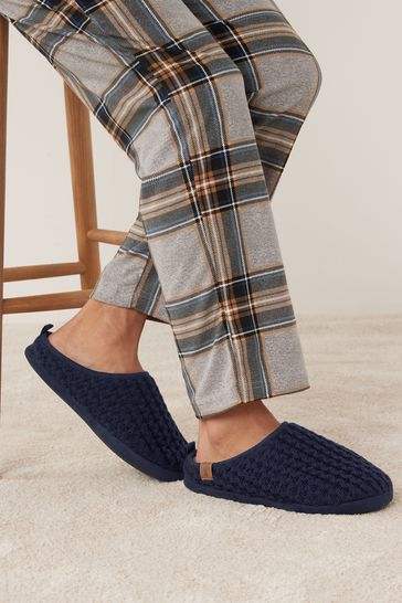 Navy Blue Knitted Mule Slippers