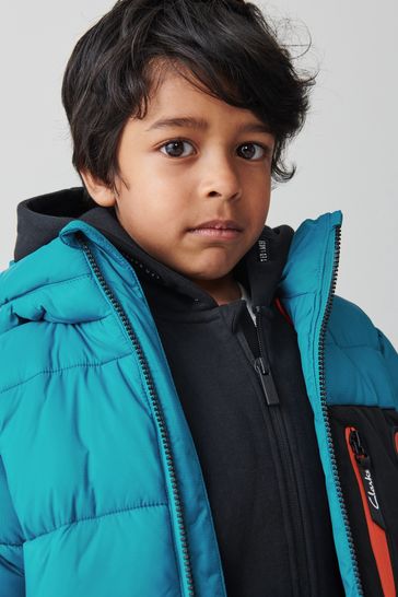Clarks Boys Water Resistant Teal Puffa Coat