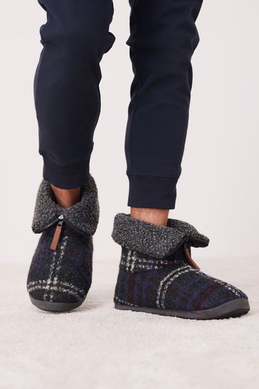 Dark Grey Check Zip Slipper Boots