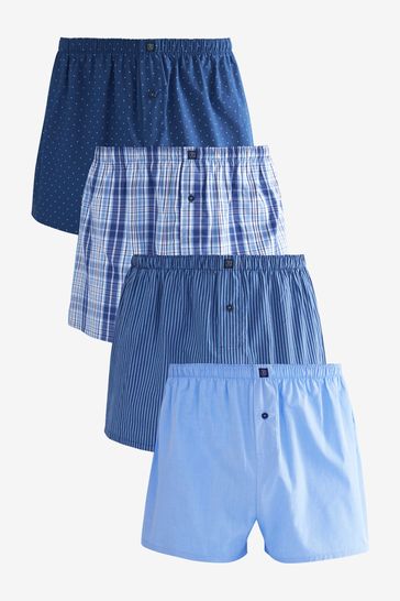 Blue 4 pack Pattern Woven Pure Cotton Boxers