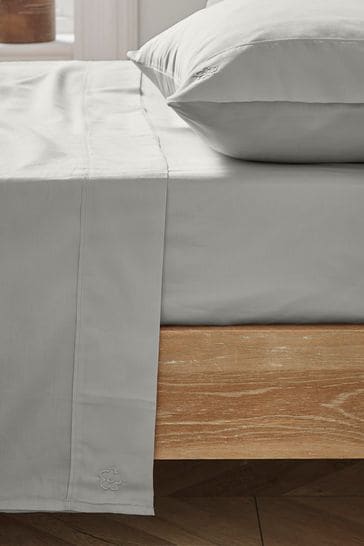 Ted Baker Silver Silky Smooth Plain Dye 250 Thread Count Cotton Flat Sheet