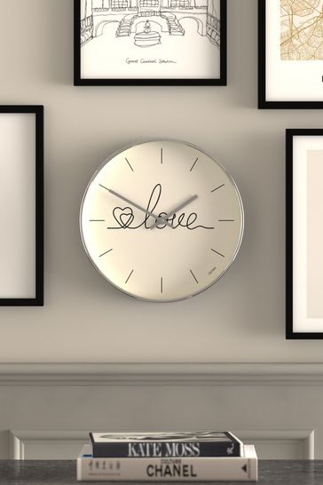 Jones Clocks Silver Silver Love Graphic Wall Clock